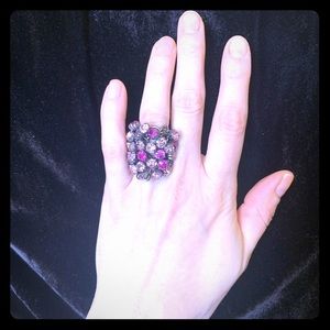 Pink rhinestone statement ring